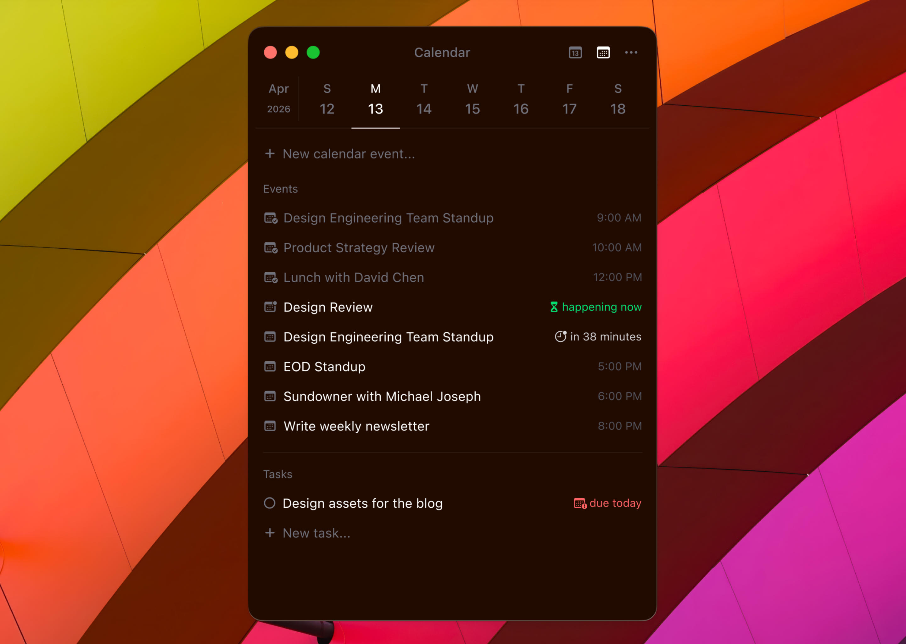 Koffi calendar screen dark theme