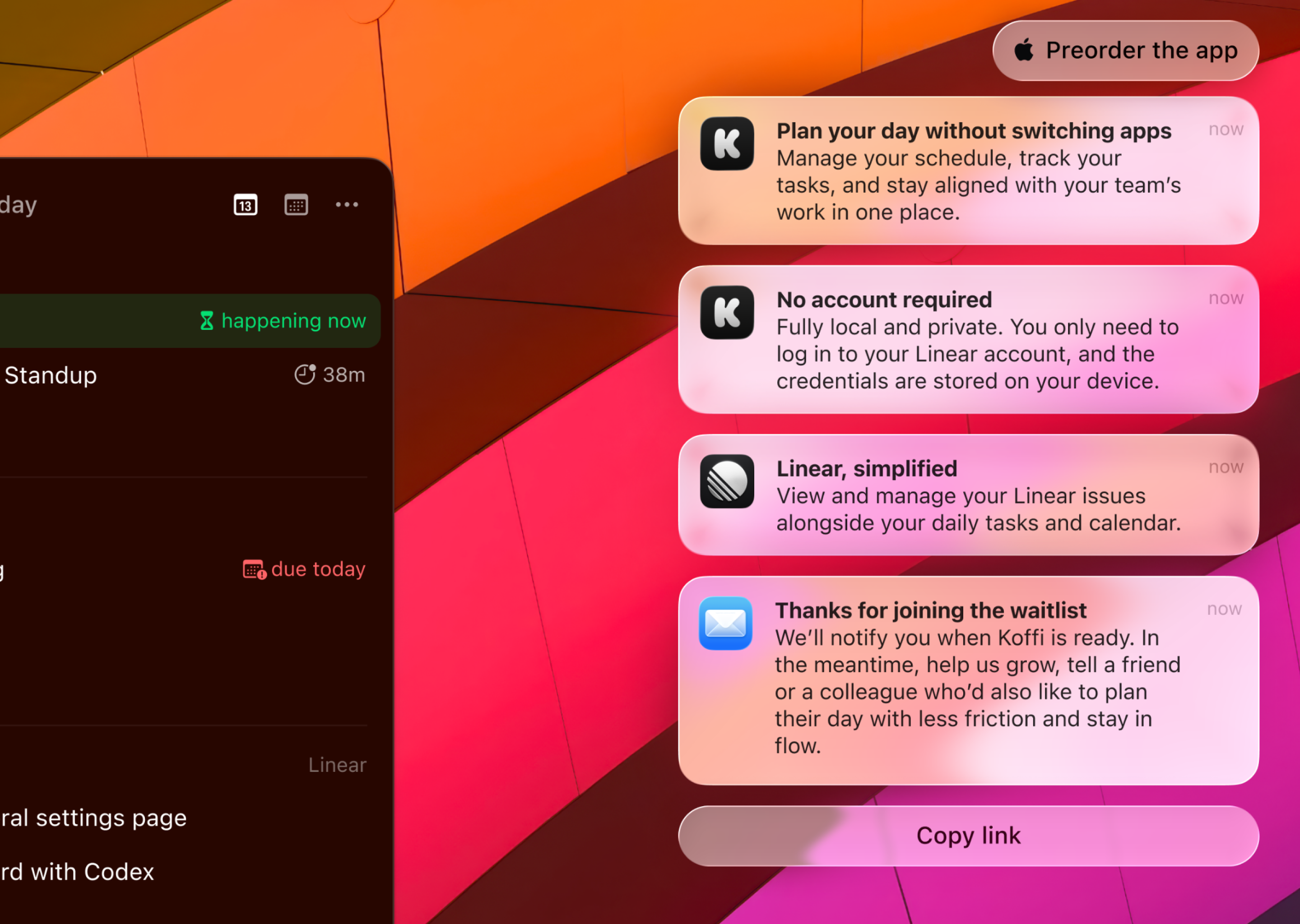Koffi waitlist landing page filled