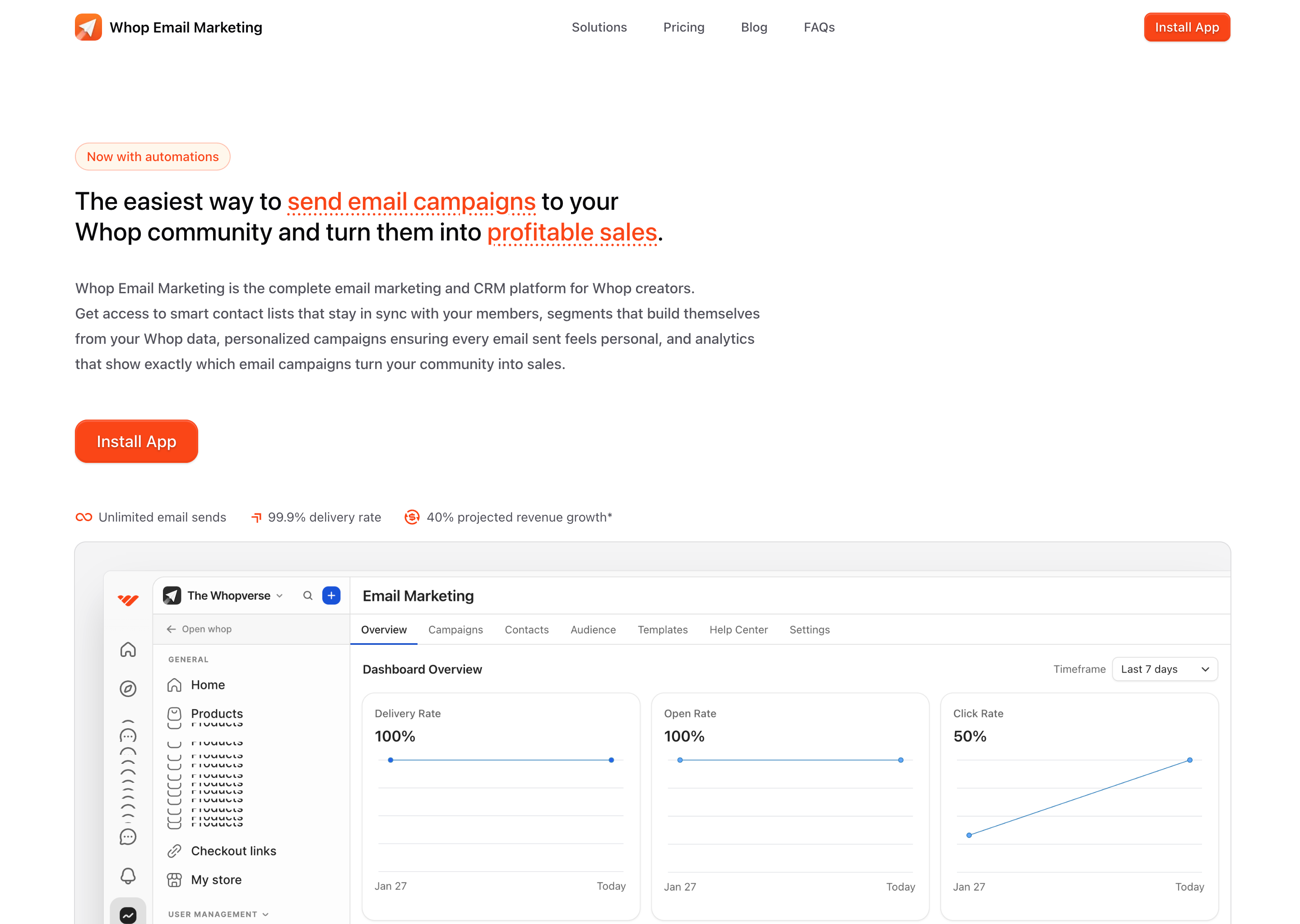 Whop Email hero section